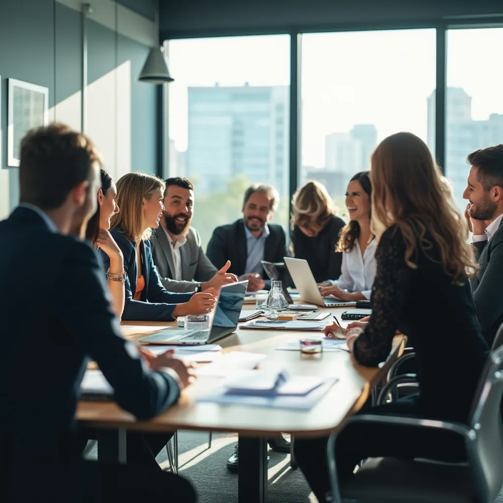 Equipo de TuEmpresa en una reunión estratégica discutiendo planes de crecimiento